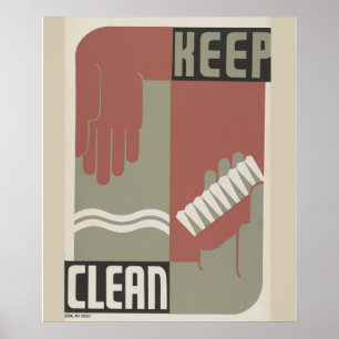 "Halten Sie sauber" Badezimmer-WC, Vintage-WPA, Poster
