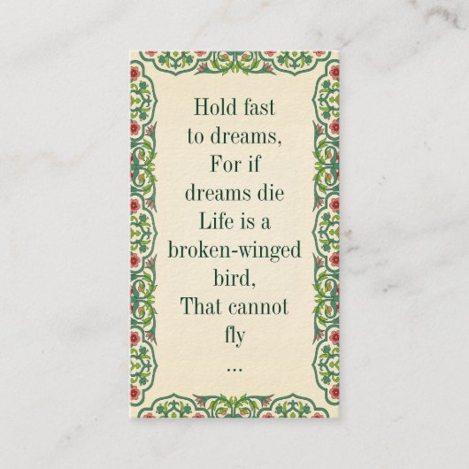Halten Sie schnell zu den Träumen, denn, wenn Visitenkarte (Vorderseite)