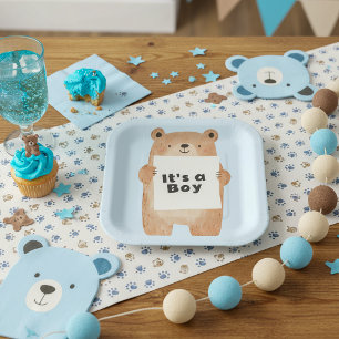 Halteschild niedliche blaue Babydusche Pappteller