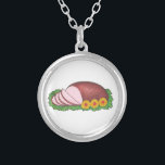 Ham and Pineapa Weihnachtsessen Feinschmecker Neck Versilberte Kette<br><div class="desc">Necklace zeigt eine originelle Marker-Abbildung eines leckeren Schinkens auf einer Platte mit Ananas. Perfekt als Weihnachtsfest für Ihren Lieblings-Feinschmecker!</div>