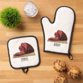 Ham Cartoon-Abbildung Ofenhandschuh & Topflappen-Set (Oben Unten)