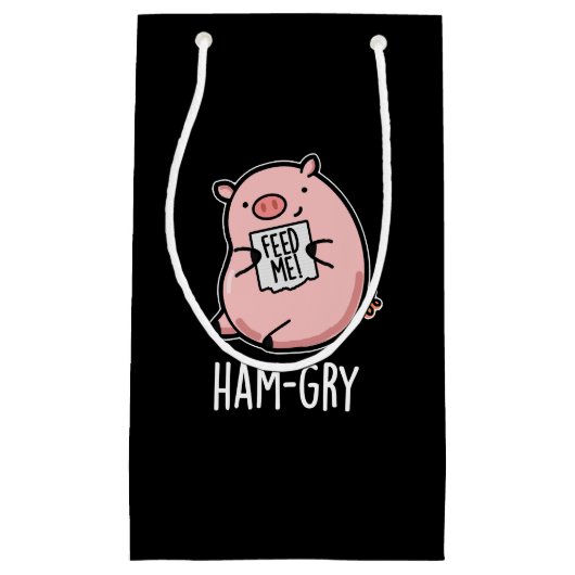 Ham gry Funny Animal Pig Pun Dark BG Kleine Geschenktüte (Vorderseite)