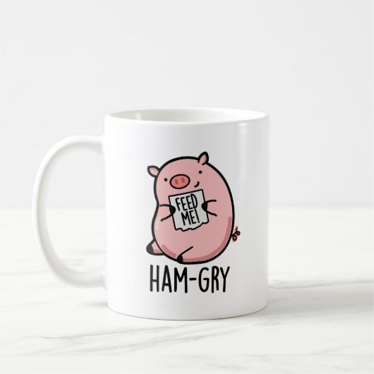 Ham-gry Funny Animal Pig Pun Kaffeetasse (Links)