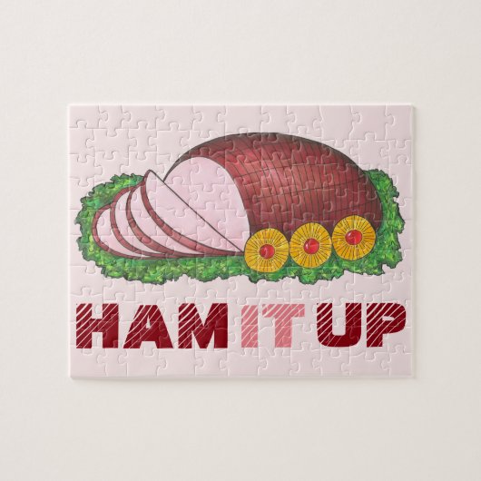 HAM IT UP Pink Holiday Ham Funny Christmas Puzzle (Horizontal)