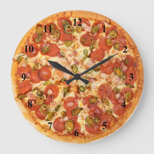 Ham Paprikaschoten Pepperoni Pizza Time Große Wanduhr (Vorderseite)