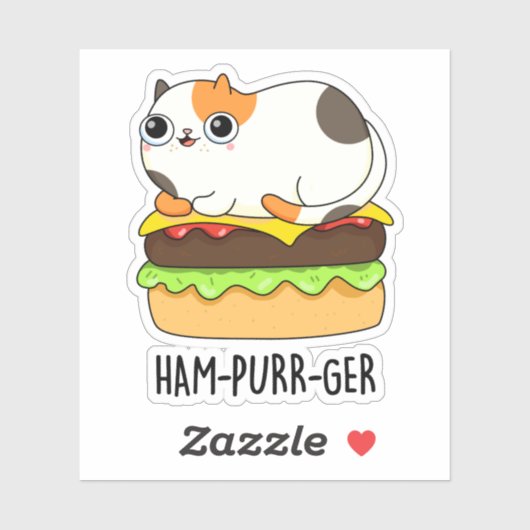 Ham-Purr-Ger Funny Cat Hamburger Pun Aufkleber (Blatt)