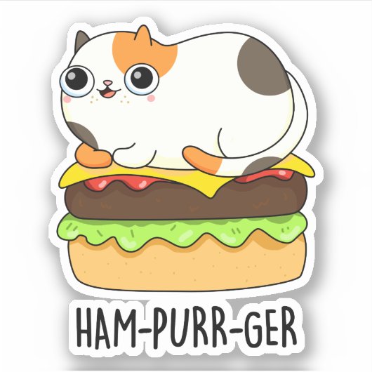 Ham-Purr-Ger Funny Cat Hamburger Pun Aufkleber (Vorderseite)
