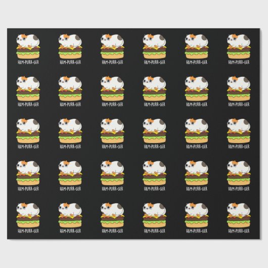 Ham-Purr-Ger Funny Cat Hamburger Pun Dark BG Geschenkpapier (Flach)