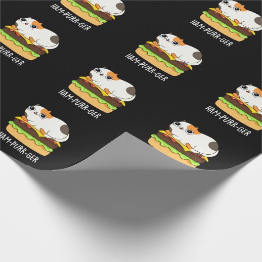 Ham-Purr-Ger Funny Cat Hamburger Pun Dark BG Geschenkpapier (Ecke)