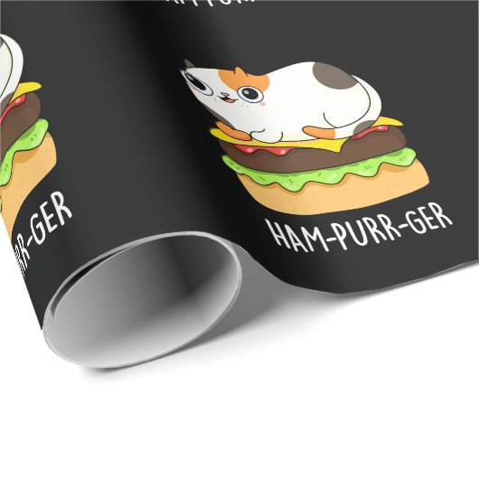 Ham-Purr-Ger Funny Cat Hamburger Pun Dark BG Geschenkpapier (Rolleneckpunkt)