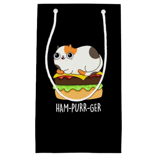 Ham-Purr-Ger Funny Cat Hamburger Pun Dark BG Kleine Geschenktüte (Vorderseite)
