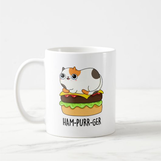 Ham-Purr-Ger Funny Cat Hamburger Pun Kaffeetasse (Links)