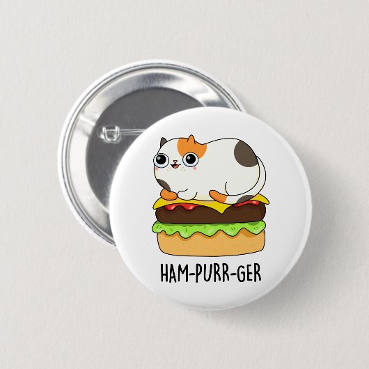 Ham-Purr-Ger Funny Kitty Cat Hamburger Pun Button (Vorne & Hinten)