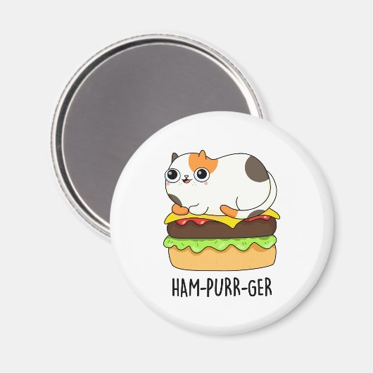 Ham-Purr-Ger Funny Kitty Cat Hamburger Pun Magnet (Vorderseite/Rückseite)