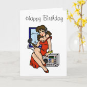 Ham Radio Brünett Button-up Girl Grußkarte Karte (Gelbe Blume)