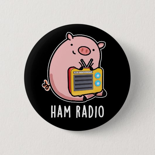 Ham Radio Funny Pig Pun Dark BG Button (Vorderseite)