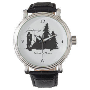 Ham Radio Kissing Couple Silhouette Watch Armbanduhr