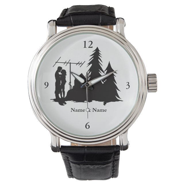 Ham Radio Kissing Silhouette Watch Armbanduhr (Vorderseite)