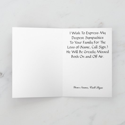 Ham Radio Silent Key Sympathy Card anpassen. Karte (Innenseite)