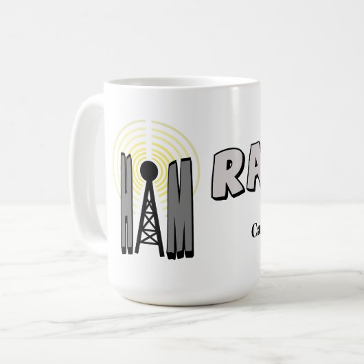 Ham Radio Tasse mit Repeater und Call Sign (Vorderseite Links)