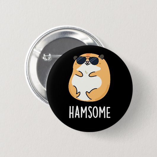 Ham-some Funny Handsome Hamster Pun Dark BG Button (Vorne & Hinten)