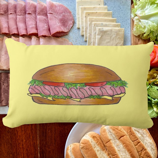 Ham und Käse Deli Sandwich Sub Hoagie Grinder Lendenkissen (Ham and cheese hoagie pillow)