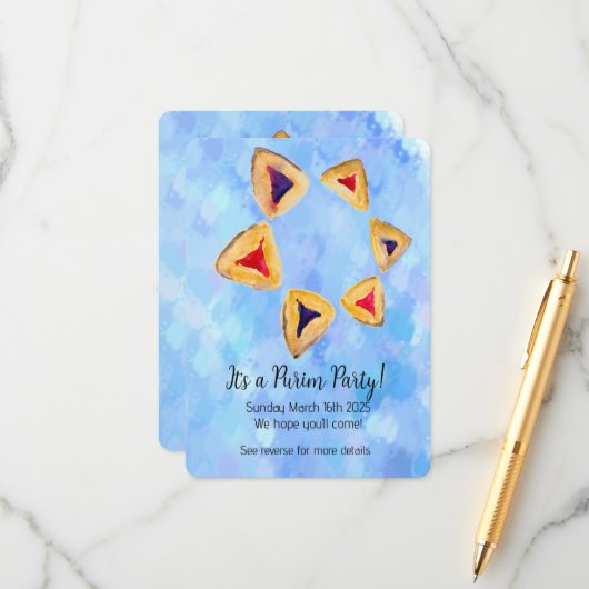 Hamantaschen Star Purim Party Einladung (Vorderseite/Rückseite Beispiel)