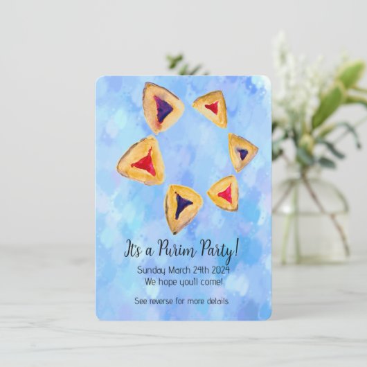 Hamantaschen Star Purim Party Einladung (Stehend Vorderseite)