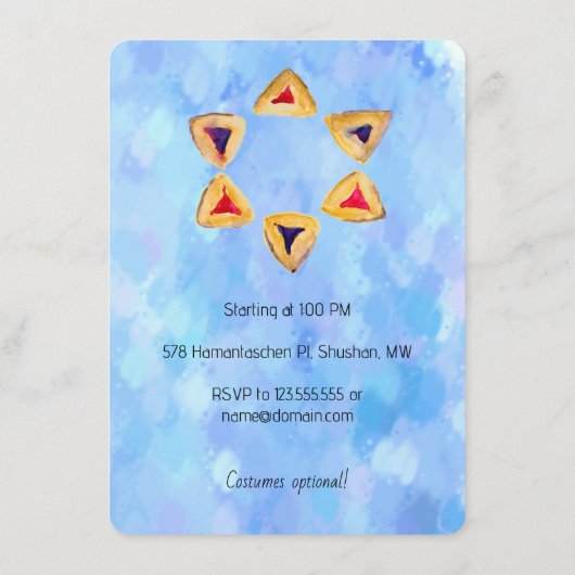 Hamantaschen Star Purim Party Einladung (Rückseite)