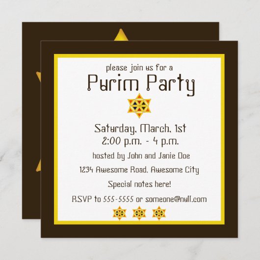 Hamantashen Star von David Purim Einladung (Vorne/Hinten)