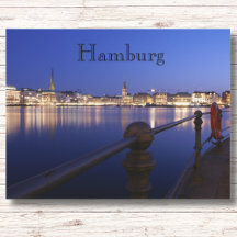 Hamburg Binnenalster blaue Stunde Postkarte