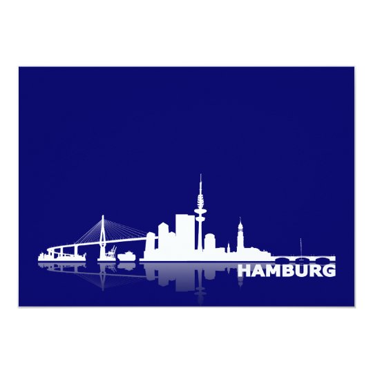 Hamburg City Skyline Karte /Klappkarte/Einladung 12,7 X 17,8 Cm Einladungskarte
