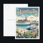 Hamburg Deutschland Art Vintage Travel Illustratio Postkarte<br><div class="desc">Hamburg Deutschland Art Vintage Reisewohnung Illustration</div>