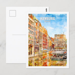 Hamburg Deutschland Berühmte Reise Wasserfarben Sk Postkarte