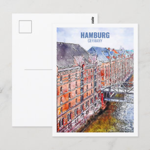 Hamburg Deutschland Berühmte Reise Wasserfarben Sk Postkarte