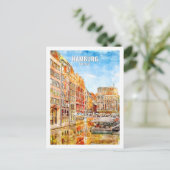 Hamburg Deutschland Berühmte Wasserfarbskizze für  Postkarte (Stehend Vorderseite)