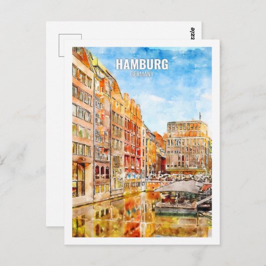 Hamburg Deutschland Berühmte Wasserfarbskizze für  Postkarte (Vorne/Hinten)