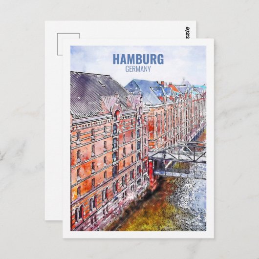 Hamburg Deutschland Berühmte Wasserfarbskizze für  Postkarte (Vorne/Hinten)