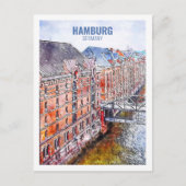 Hamburg Deutschland Berühmte Wasserfarbskizze für Postkarte (Vorderseite)