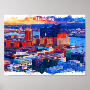Hamburg Deutschland City View Wasserfarbe Poster