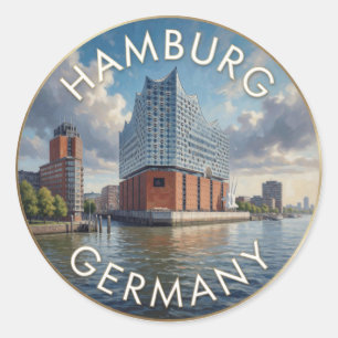Hamburg Deutschland Elbphilharmonie Flussszene Runder Aufkleber