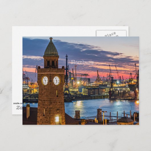 Hamburg, Deutschland - Panoramablick in der Dämmer Postkarte (Vorne/Hinten)