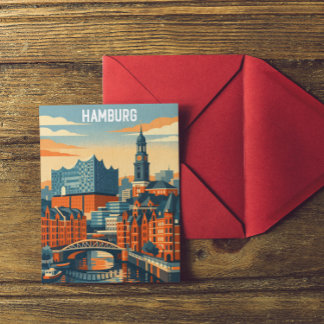 Hamburg Deutschland Reise Minimalistischer Hafen Postkarte