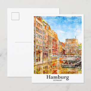 Hamburg Deutschland Reise Wasserfarbe Handgezeichn Postkarte