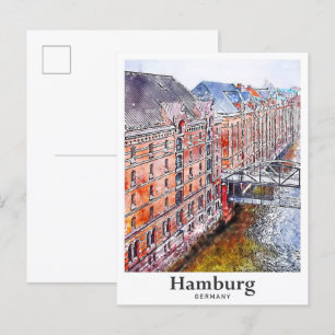 Hamburg Deutschland Reise Wasserfarbe Handgezeichn Postkarte