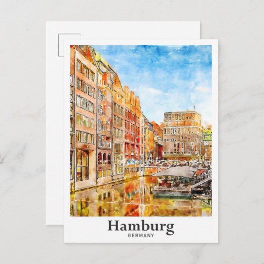Hamburg Deutschland Reisen Wasserfarbenhandzeichnu Postkarte (Vorne/Hinten)