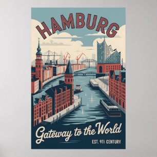 Hamburg Deutschland Retro-Silhouette Stadtansicht Poster