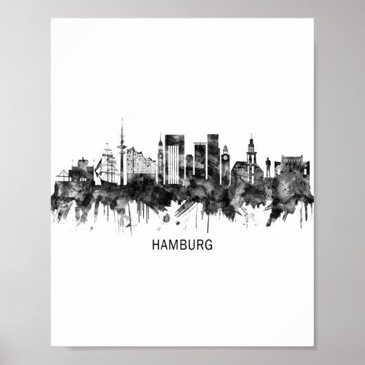 Hamburg Deutschland Skyline BW Poster (Vorne)