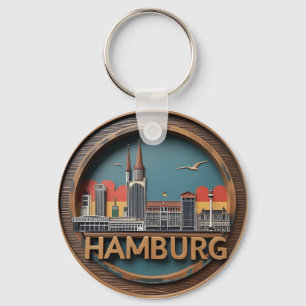 Hamburg Deutschland Skyline – Vintage Kreis Stadtl Schlüsselanhänger