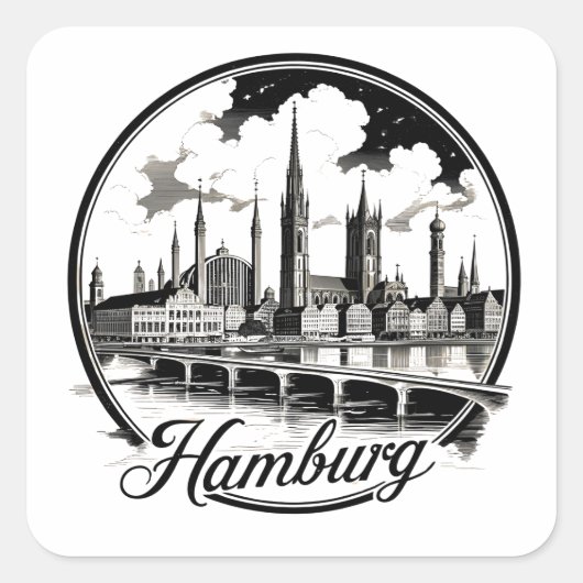Hamburg Deutschland Skyline - Vintager Circle Stic Quadratischer Aufkleber (Vorderseite)
